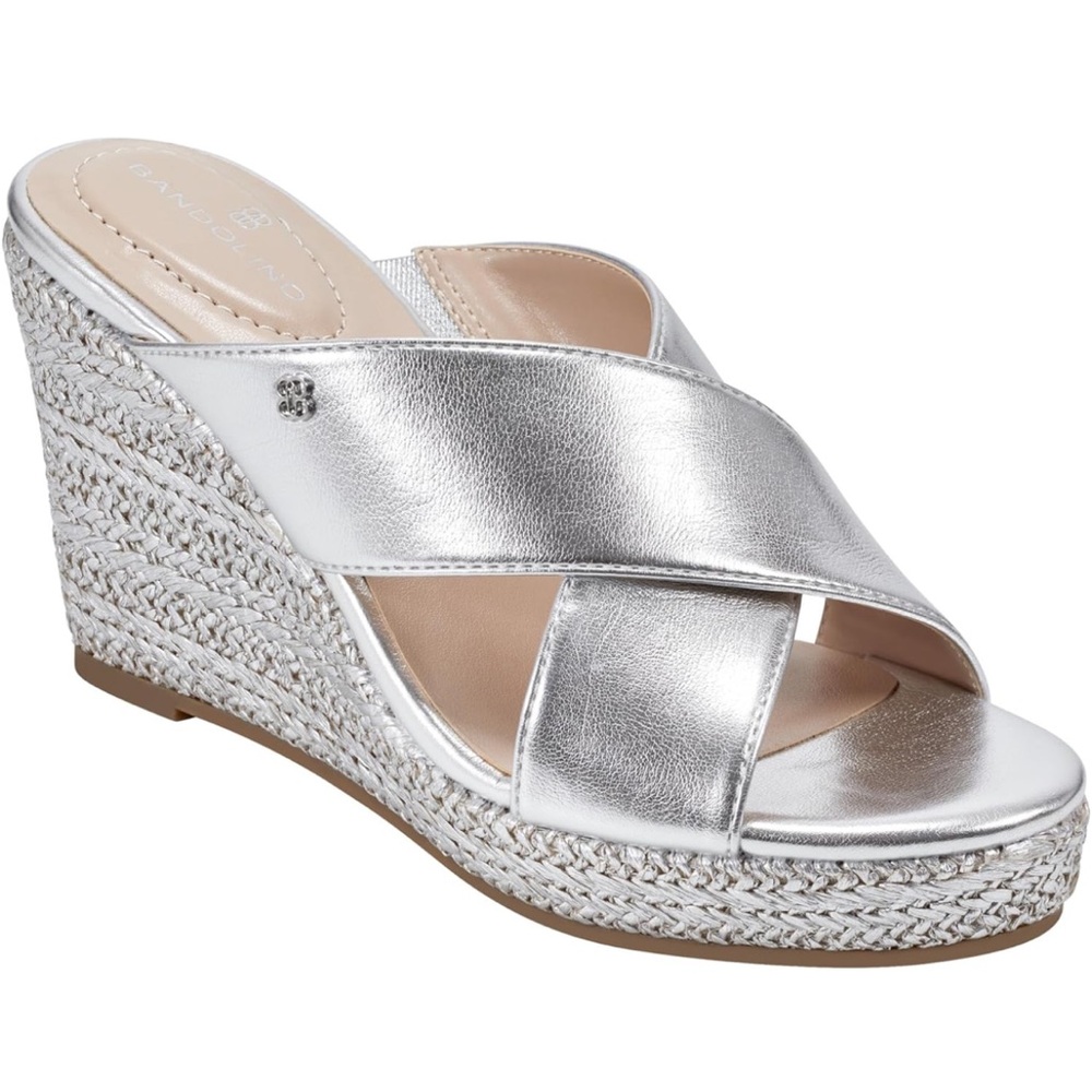 NWT bandolino Women's Kammie Espadrille Wedge Sandal silver size 8.5